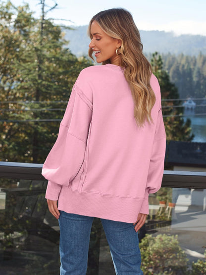 Slit Round Neck Long Sleeve Sweatshirt