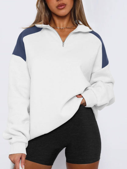 Contrast Quarter Zip Long Sleeve Sweatshirt