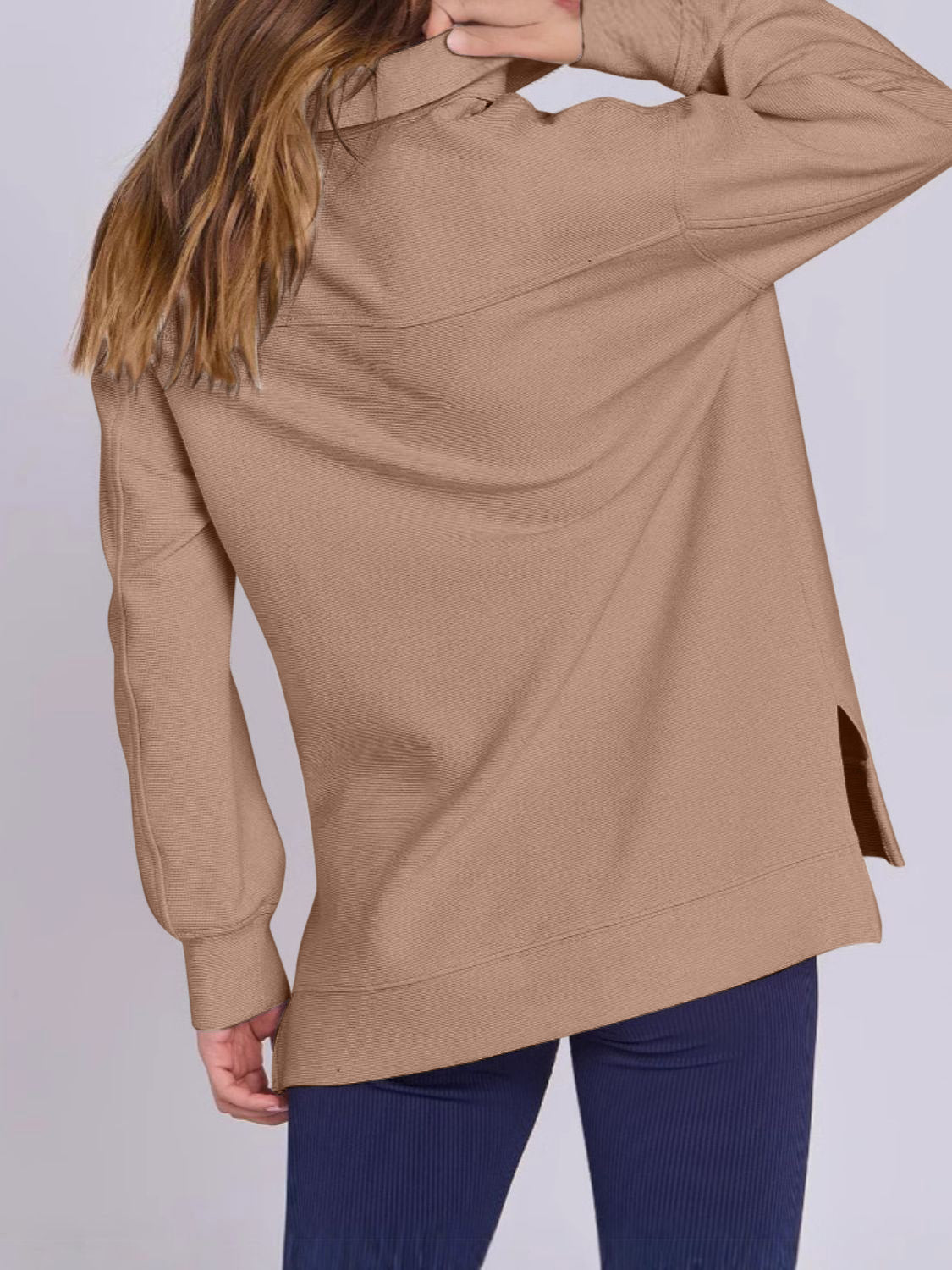 ฺHigh-Low Quarter Zip Long Sleeve Sweatshirt