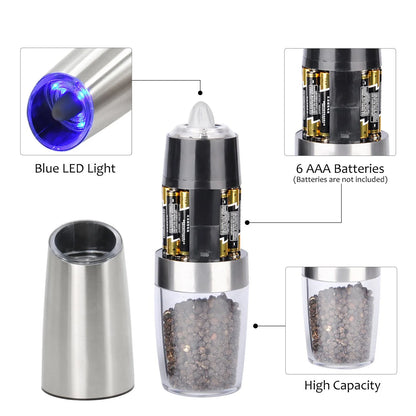 Electric Gravity Salt And Pepper Grinder Set Spice Jar Salt Shaker