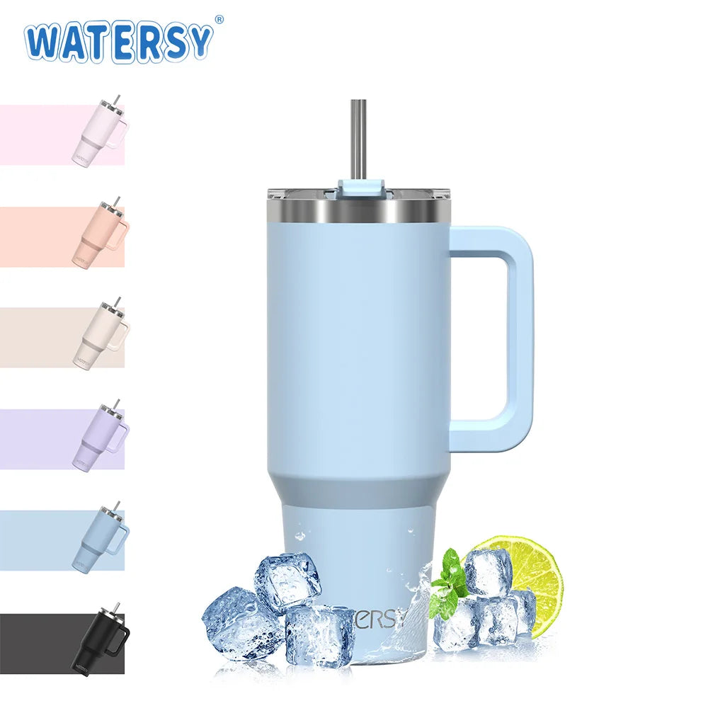 Watersy 40oz/1200ml Tumbler with Handle & Straw Lid Stainless Steel