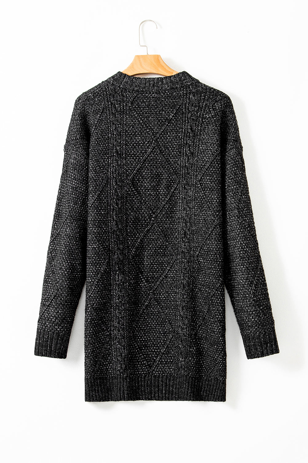 Black Twist Cable Knit Drop Shoulder Loose Fit Sweater Dress